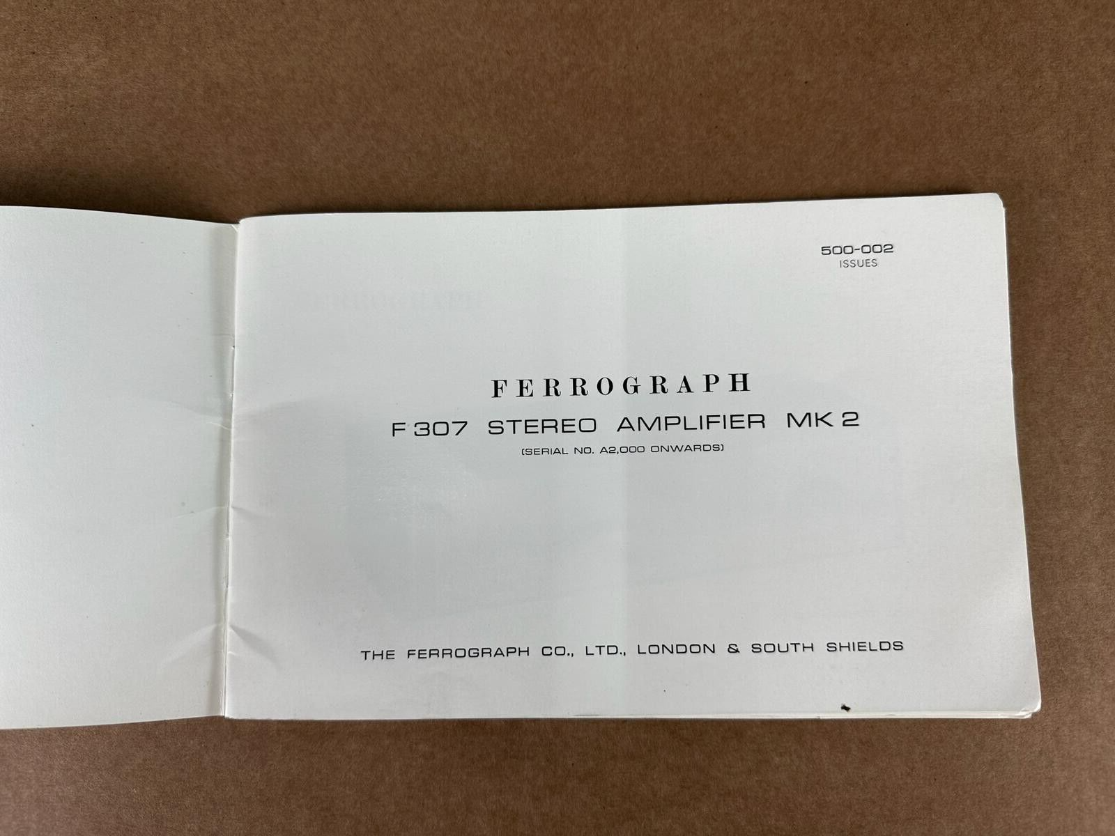 Ferrograph F307 Stereo Amplifier MK2 Manual