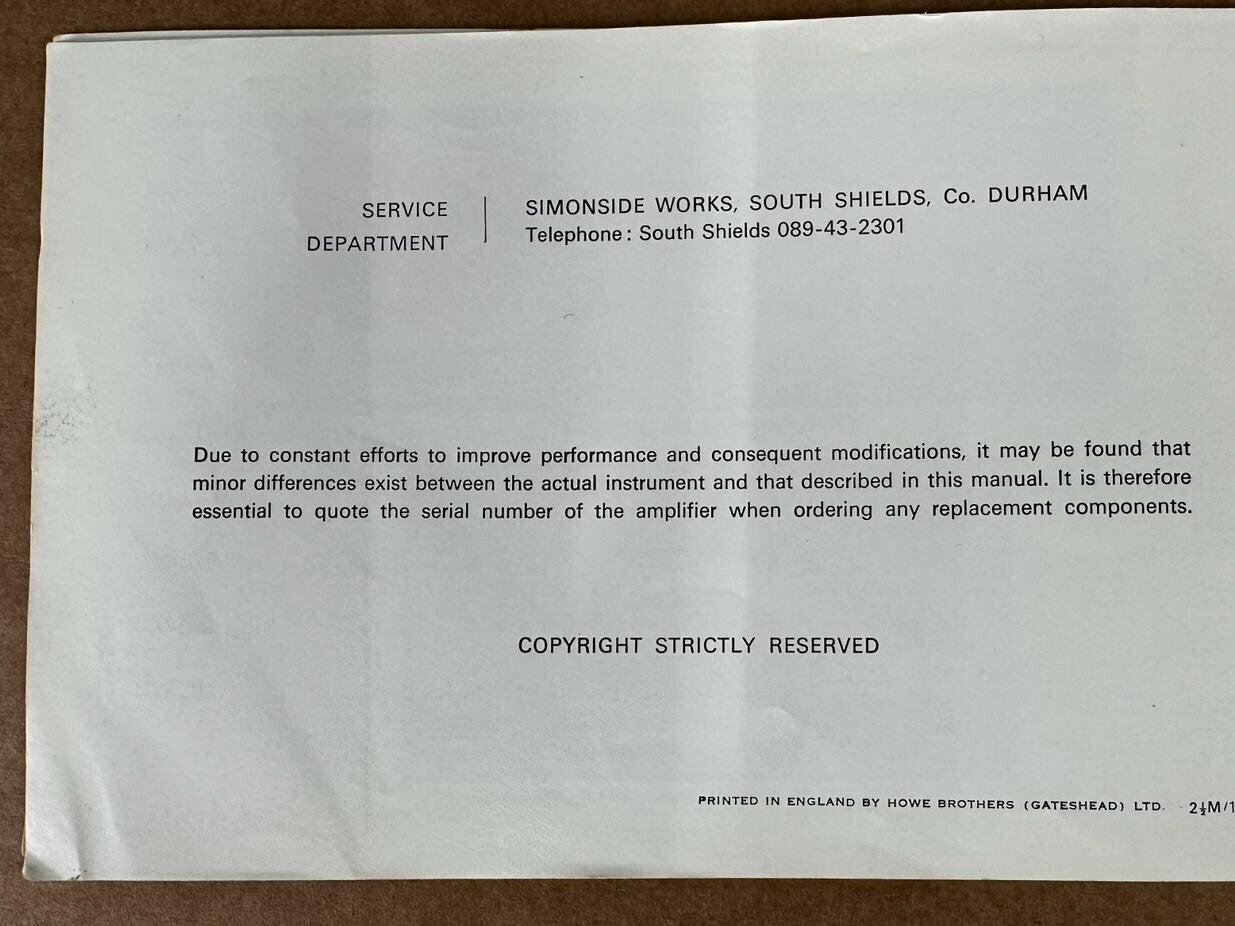 Ferrograph F307 Stereo Amplifier MK2 Manual