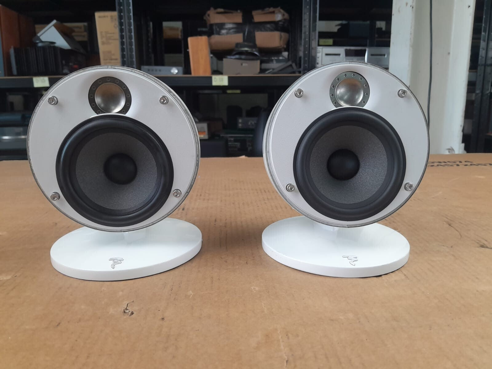 Focal Dome Compact Speakers with wall brackets/ table stands.