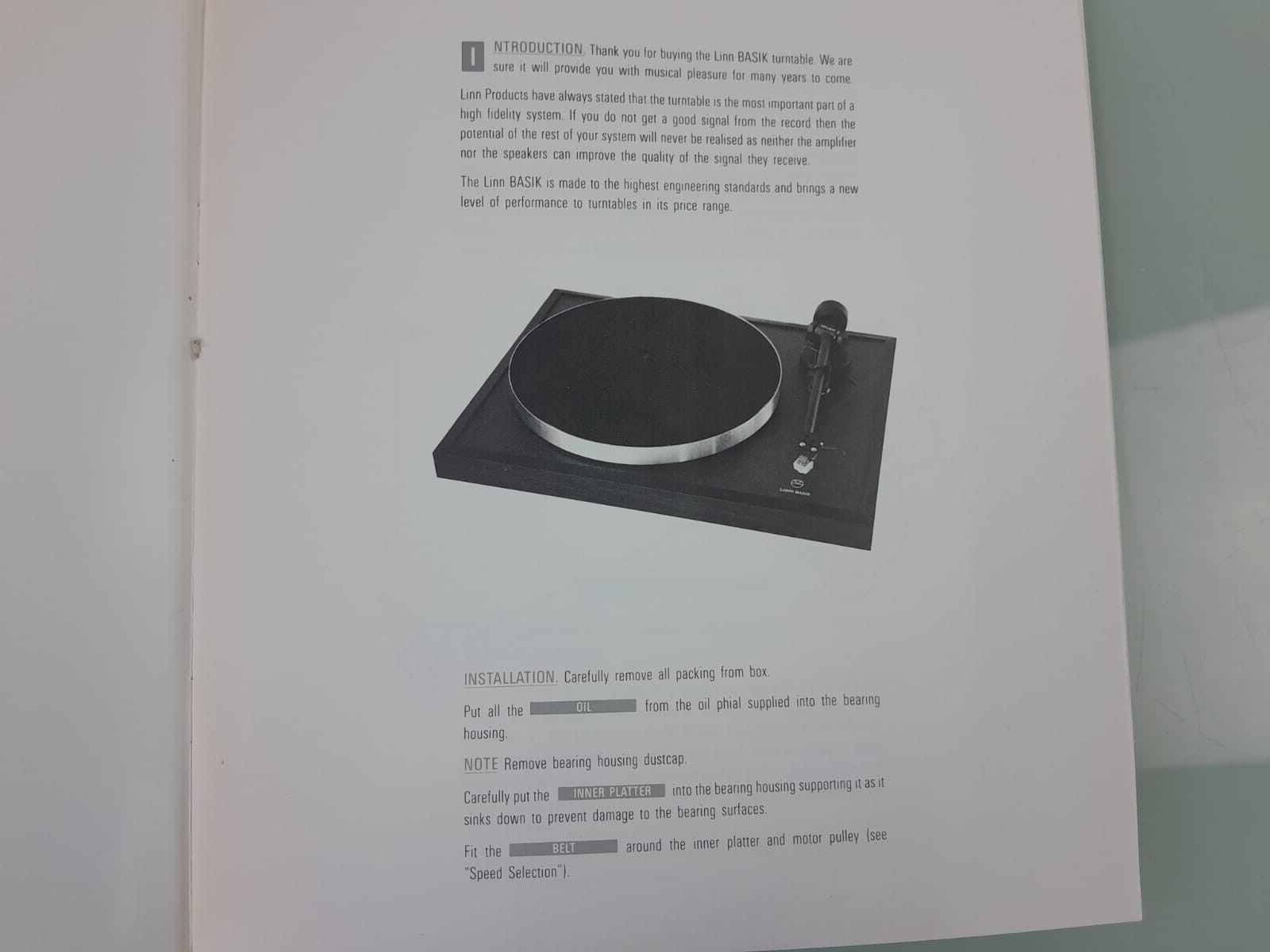 LINN BASIK TURNTABLE OWNERS MANUAL