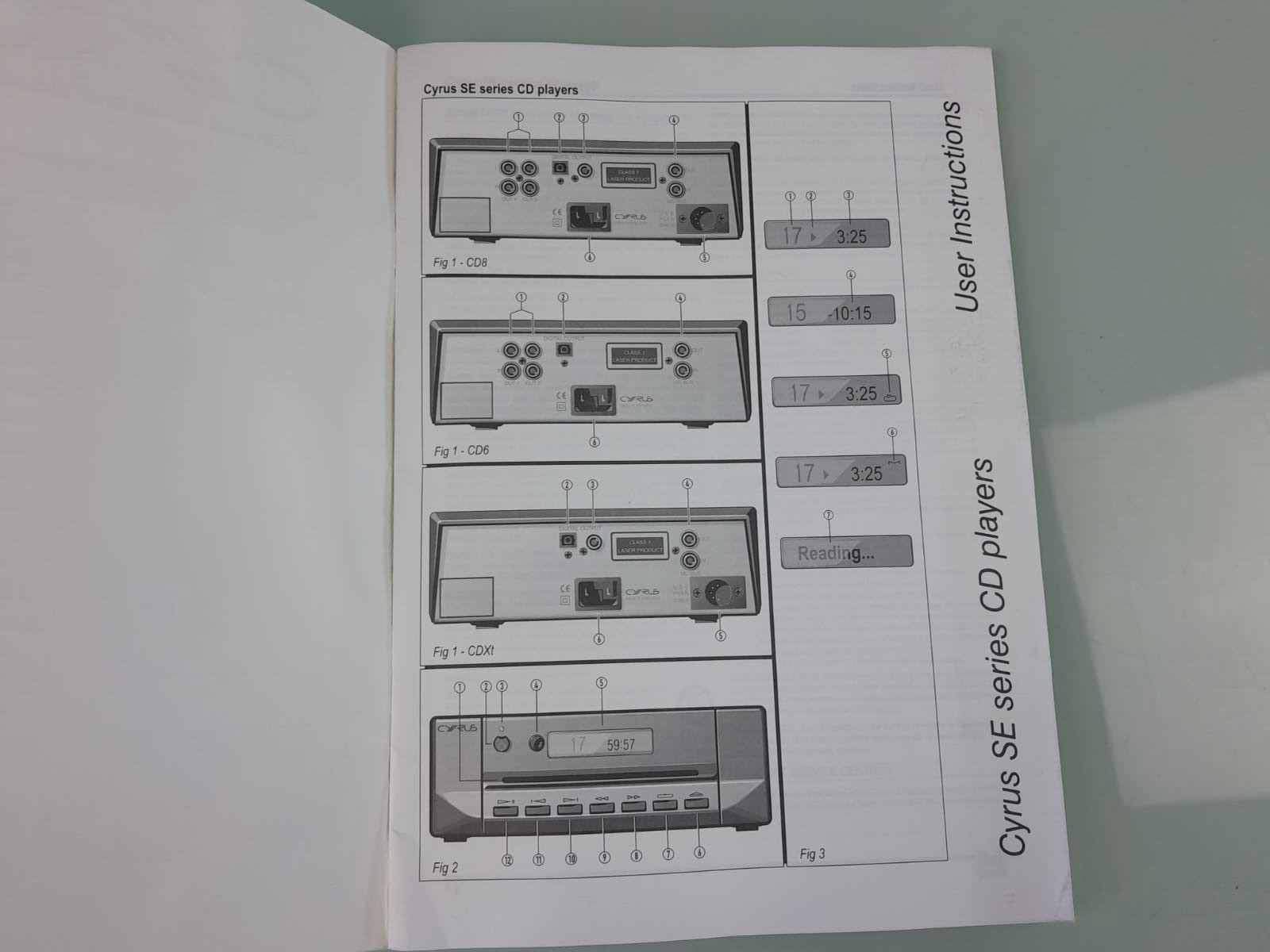 CYRUS SE SERIES CD PLAYER USER INSTRUCTIONS / MANUAL