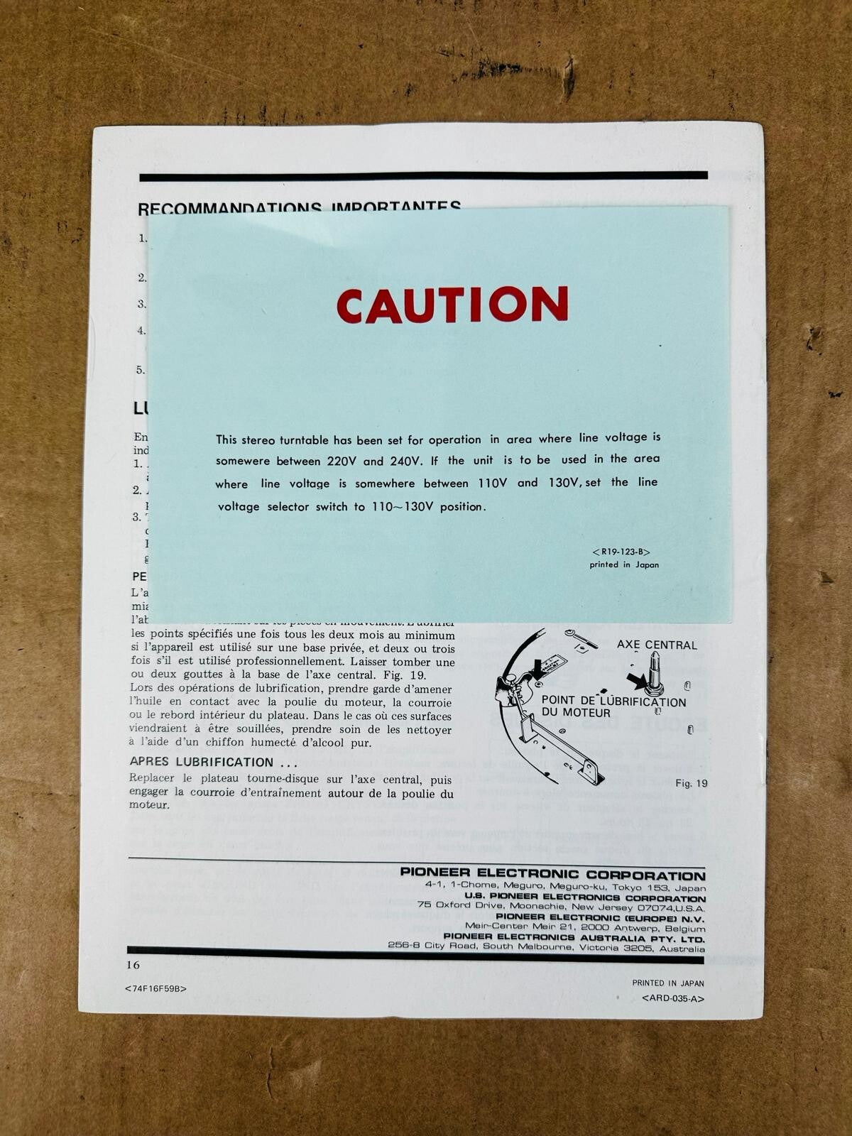 Pioneer PL-12D turntable Manual