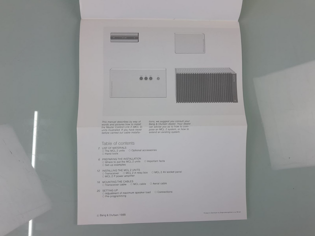 BANG & OLUFSEN B&O MASTER CONTROL LINK 2 INSTALLATION GUIDE MANUAL