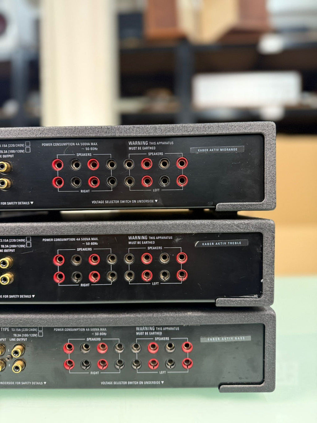 LINN LK100 POWER AMPLIFIERS x3 KABER ACTIV CARDS MID BASS TREBLE