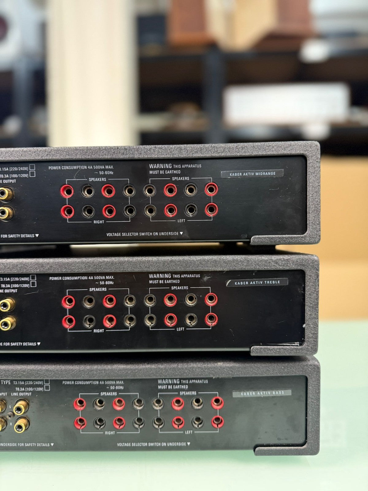 LINN LK100 POWER AMPLIFIERS x3 KABER ACTIV CARDS MID BASS TREBLE