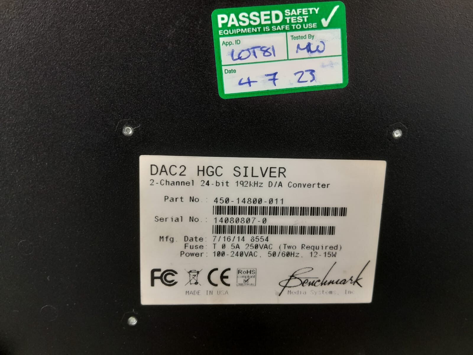 BENCHMARK DAC 2 HGC DIGITAL TO ANALOG AUDIO CONVERTER PRE AMP HEADPHONE AMP