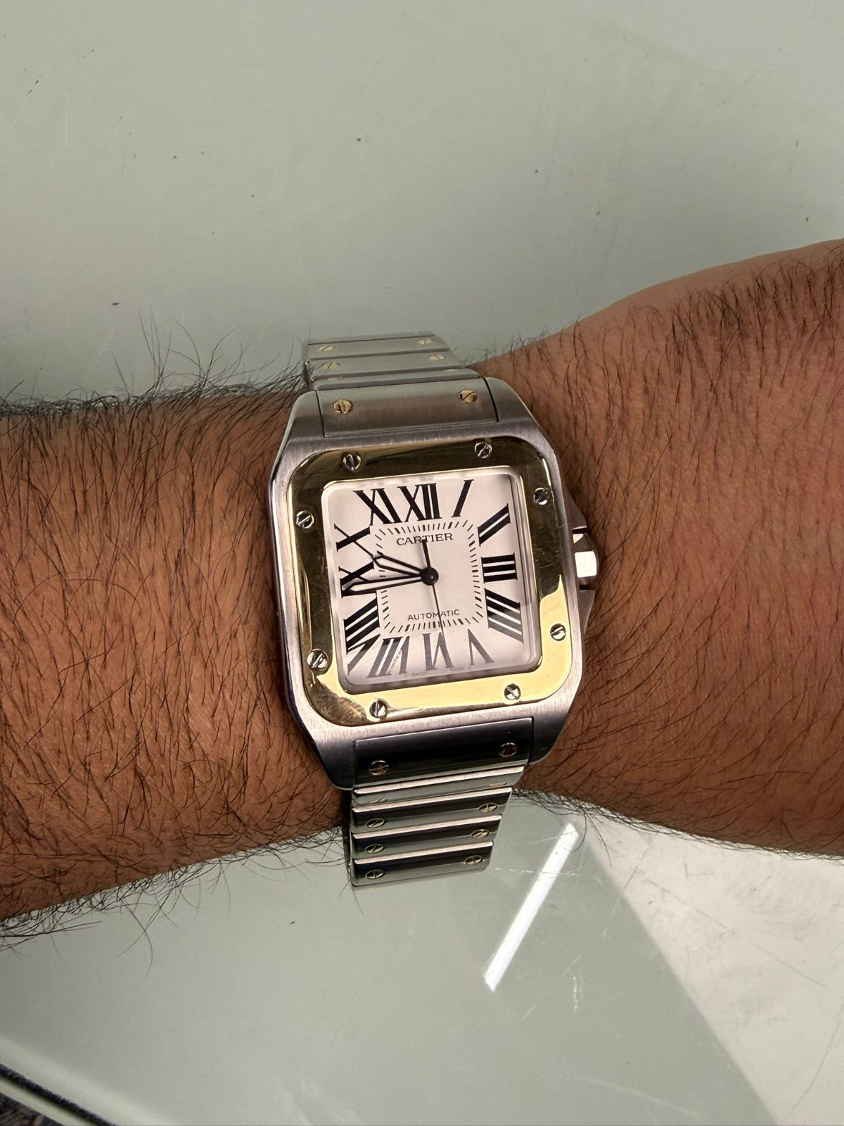 CARTIER SANTOS 100 2656 AUTOMATIC STEEL & GOLD WATCH