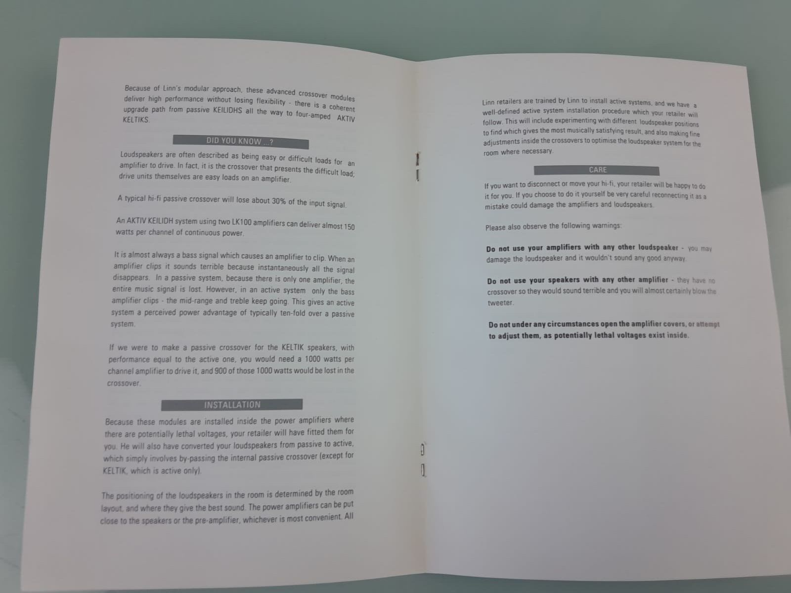 LINN AKTIV MODULES OWNERS MANUAL