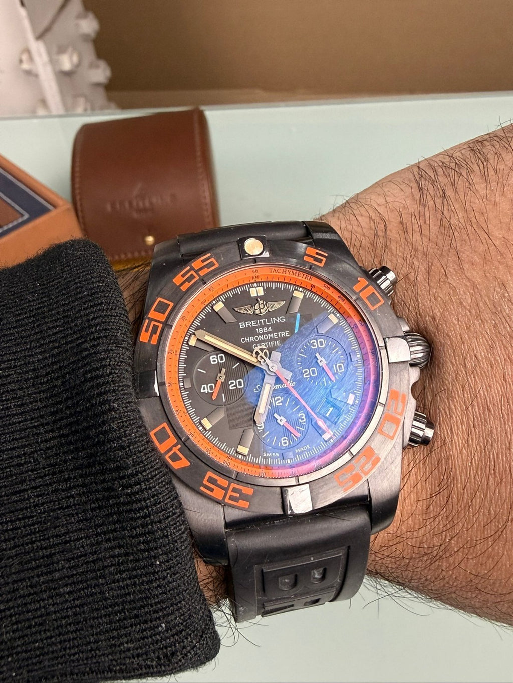 BREITLING MB0111 CHRONOMAT 44 RAVEN WATCH WITH BOX AND PAPERS