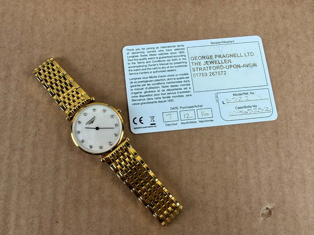 LONGINES LA GRANDE CLASSIQUE GOLD PLATED QUARTZ DIAMOND MOTHER OF PEARL WATCH