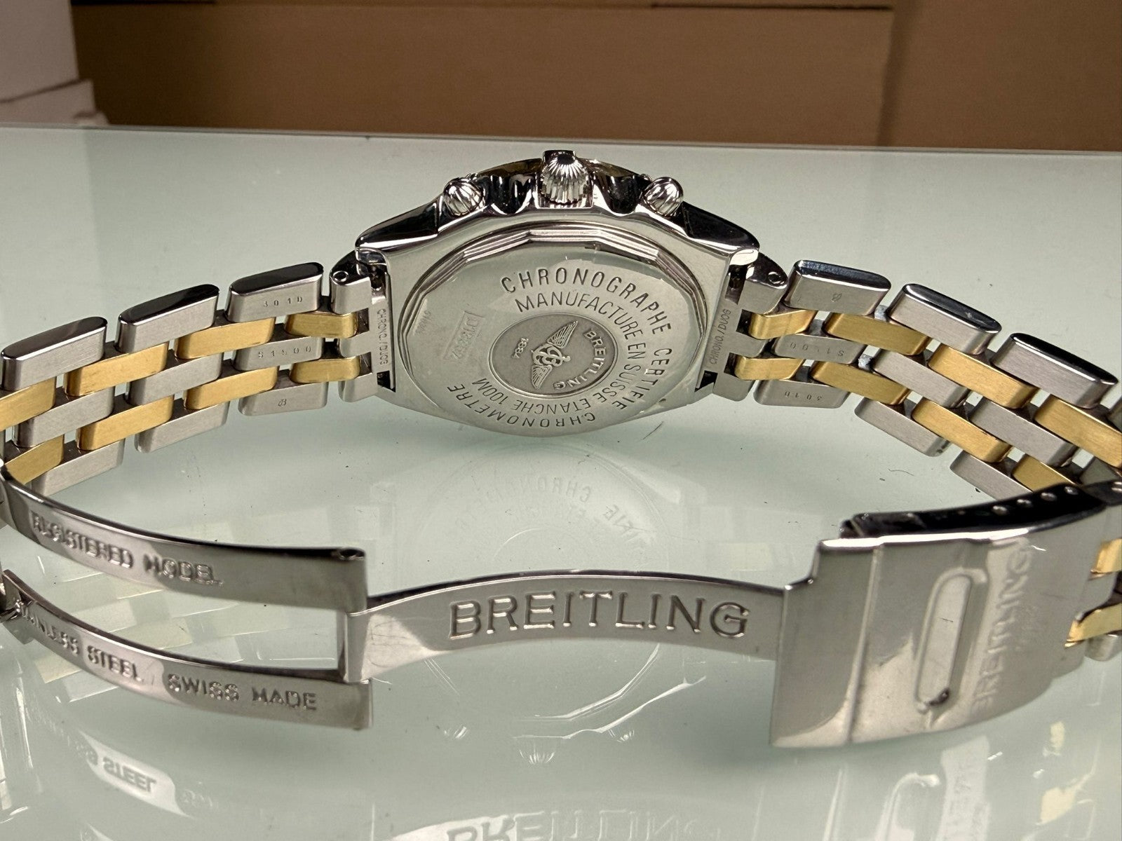 BREITLING 1884 CHRONOMAT D13352 GOLD AND STEEL AUTOMATIC WATCH