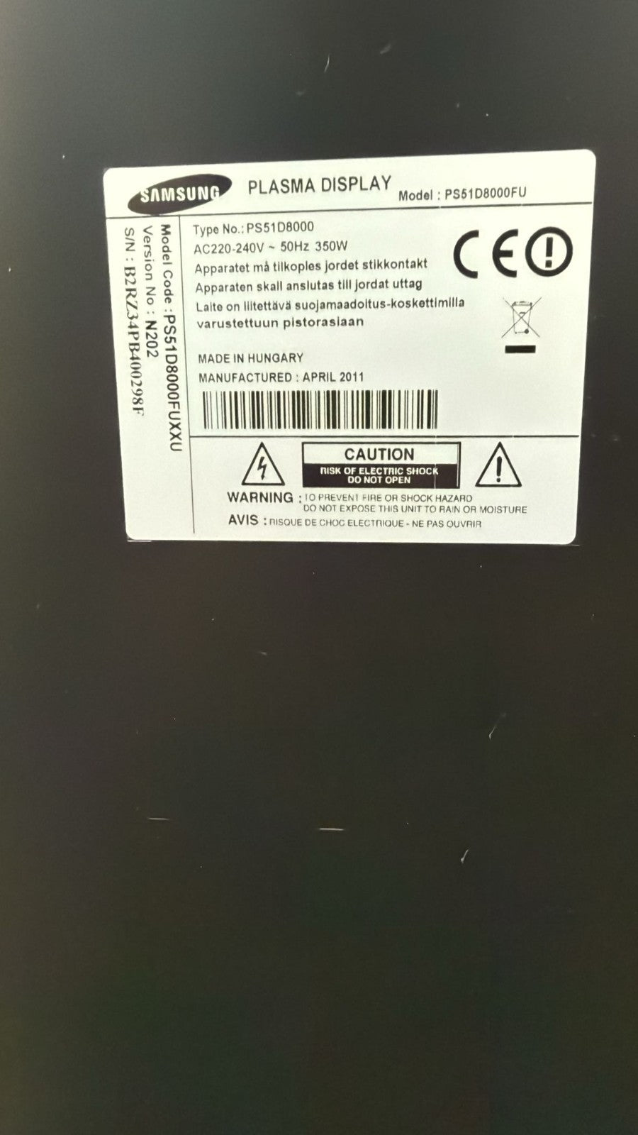 SAMSUNG PS51D8000FU 51 inch TV