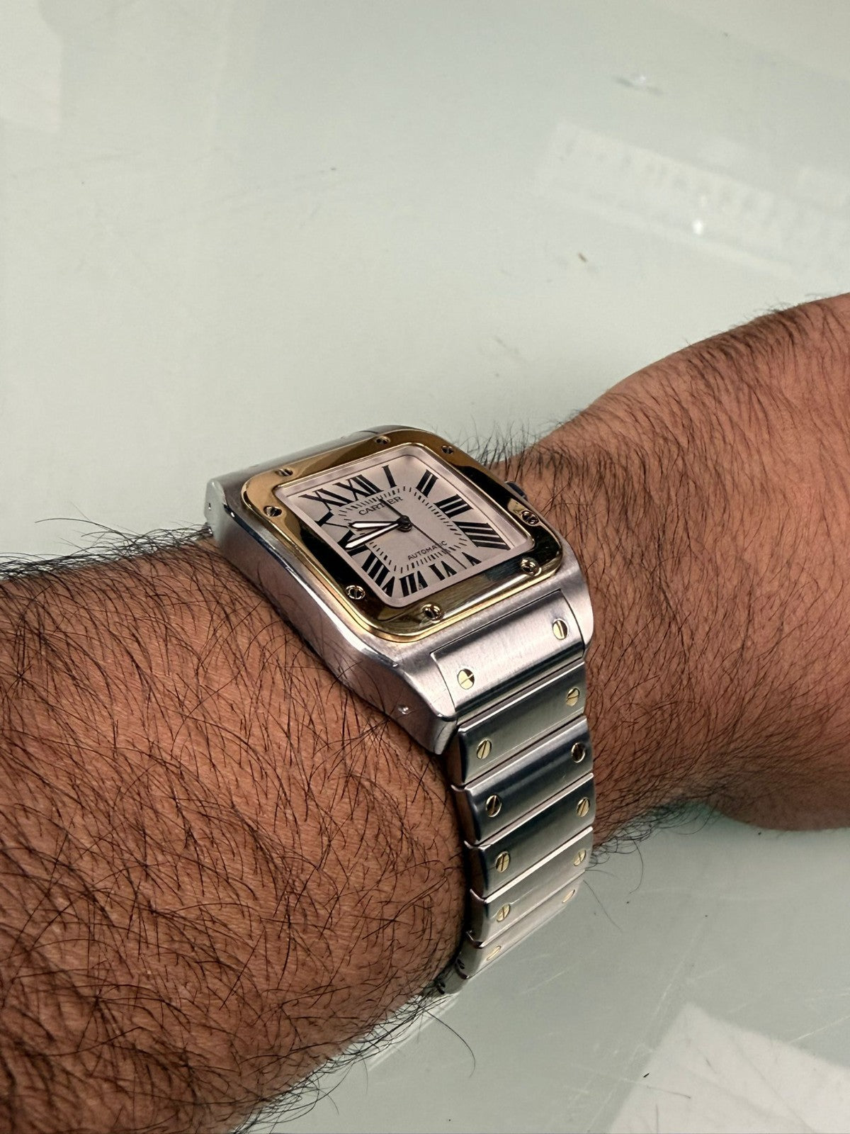 CARTIER SANTOS 100 2656 AUTOMATIC STEEL & GOLD WATCH