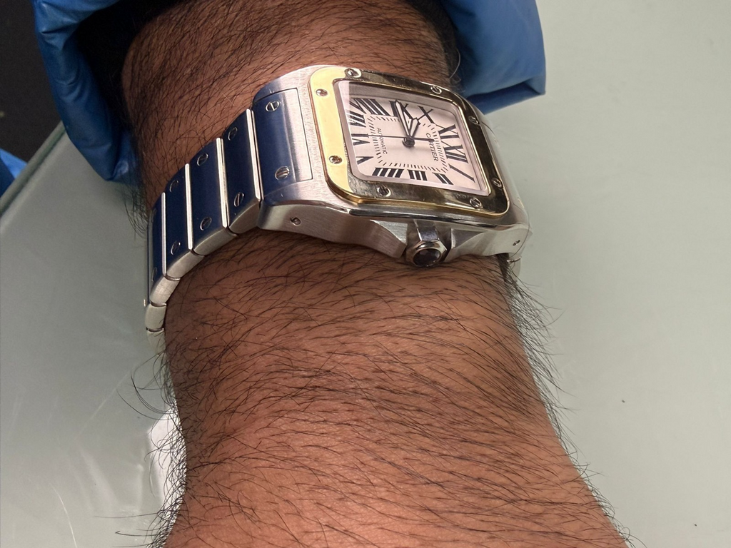 CARTIER SANTOS 100 2656 AUTOMATIC STEEL & GOLD WATCH