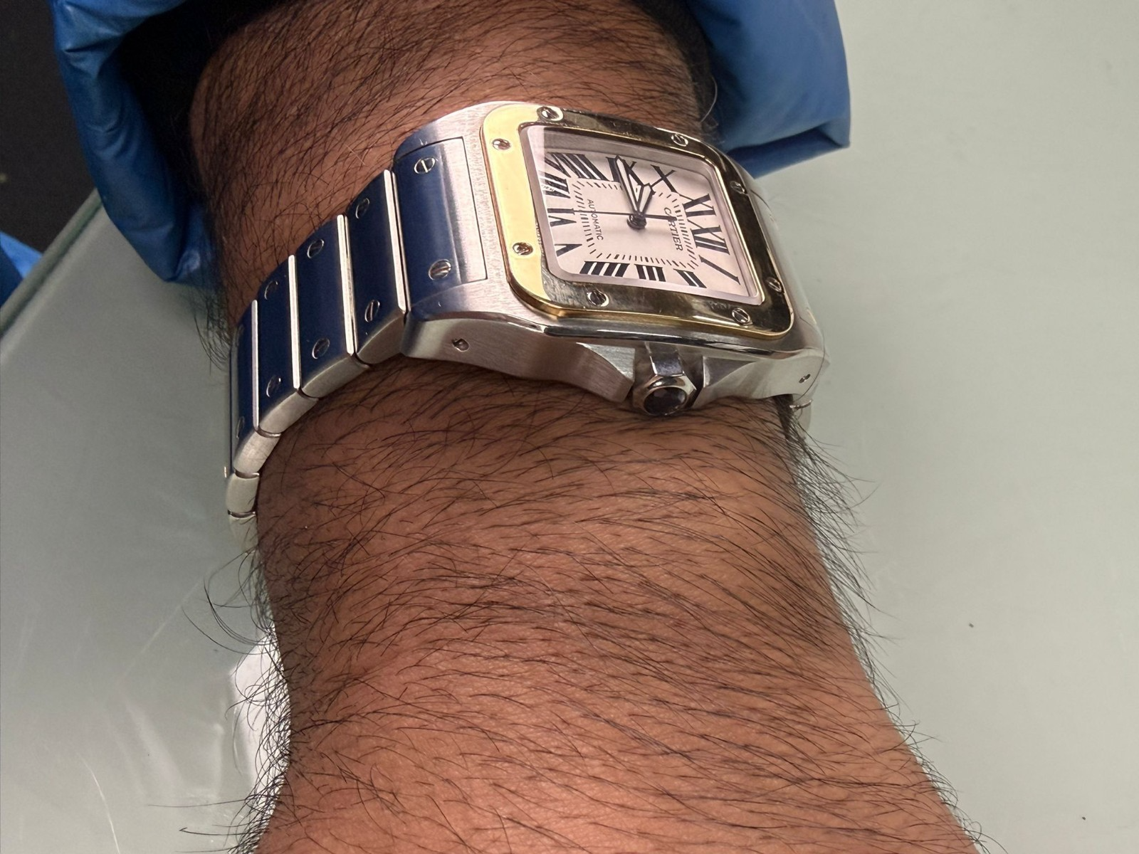 CARTIER SANTOS 100 2656 AUTOMATIC STEEL & GOLD WATCH