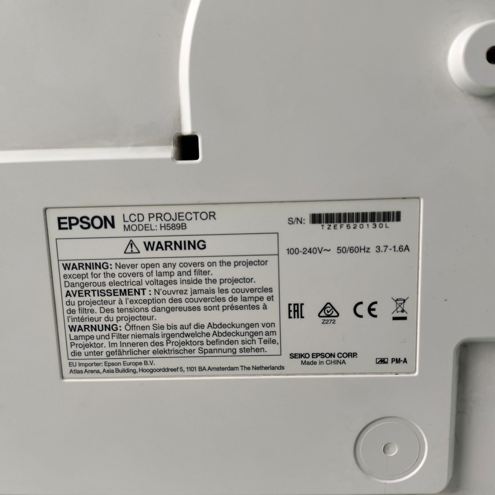 EPSON EH-TW7200 H589B LCD PROJECTOR WITH REMOTE