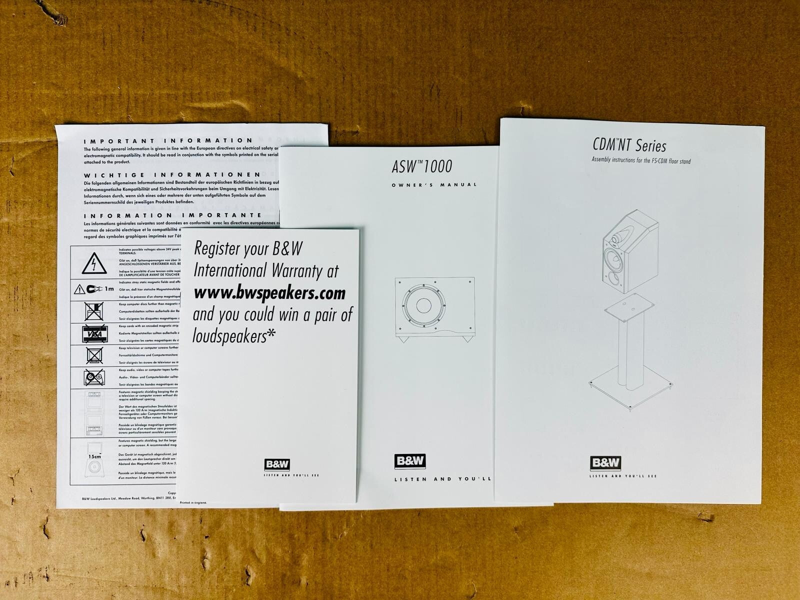 Bowers & Wilkins B&W CDM NT Series & ASW 1000 Owner's Manual
