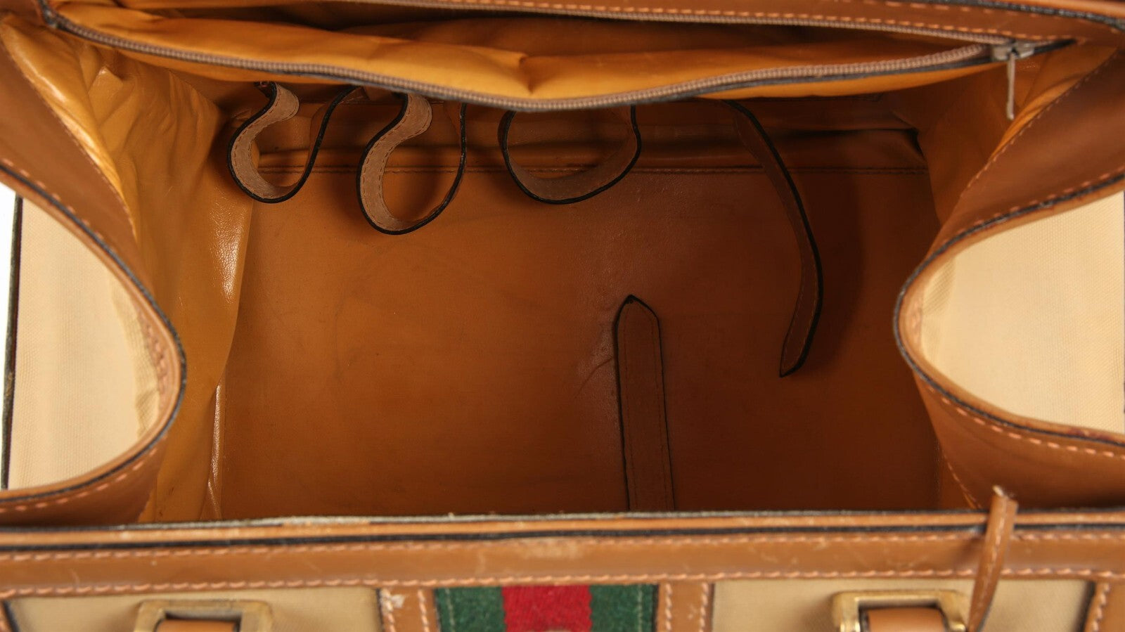 GUCCI large vintage Sherry Line rigid vanity travel case tan leather bag storage