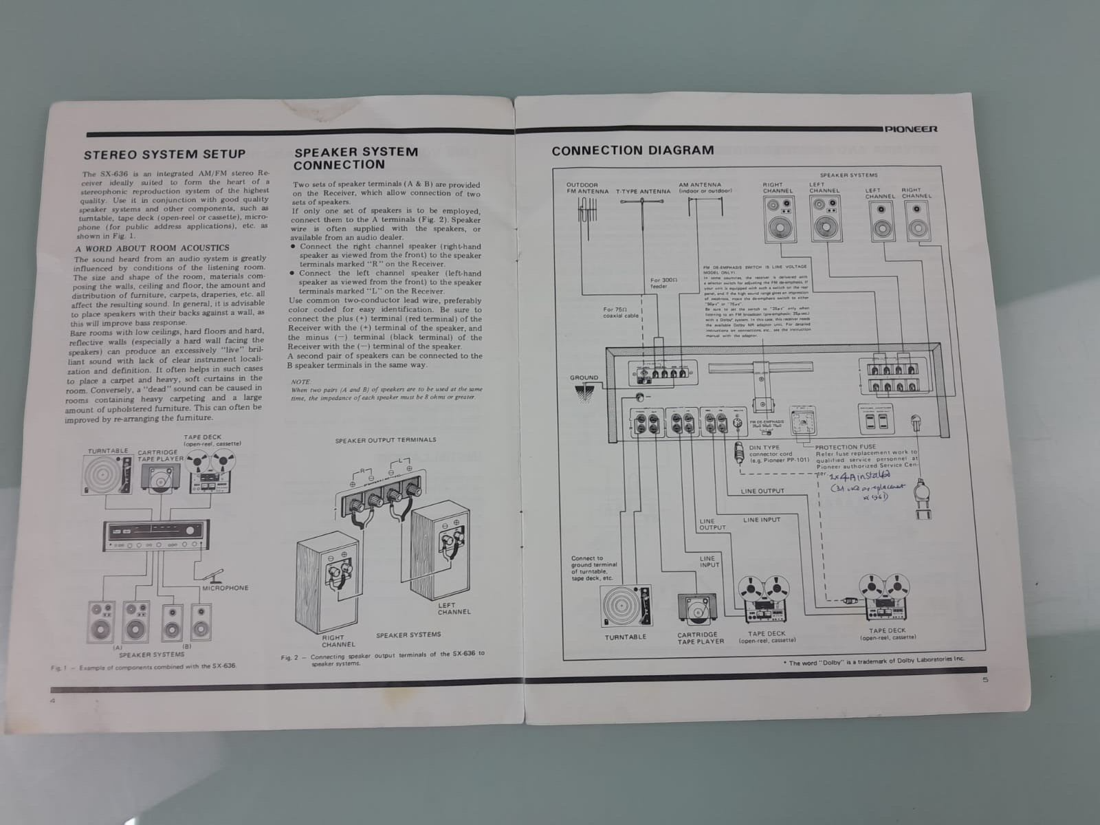 PIONEER SX 636 STEREO RECEIVER OPERATING INSTRUCTIONS / MANUAL