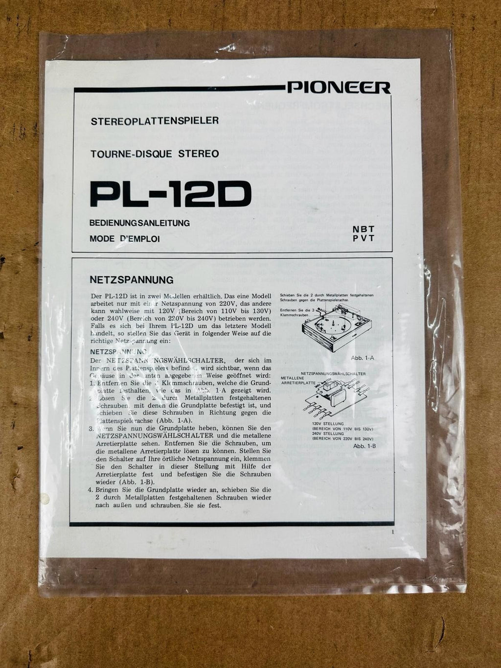 Pioneer PL-12D turntable Manual