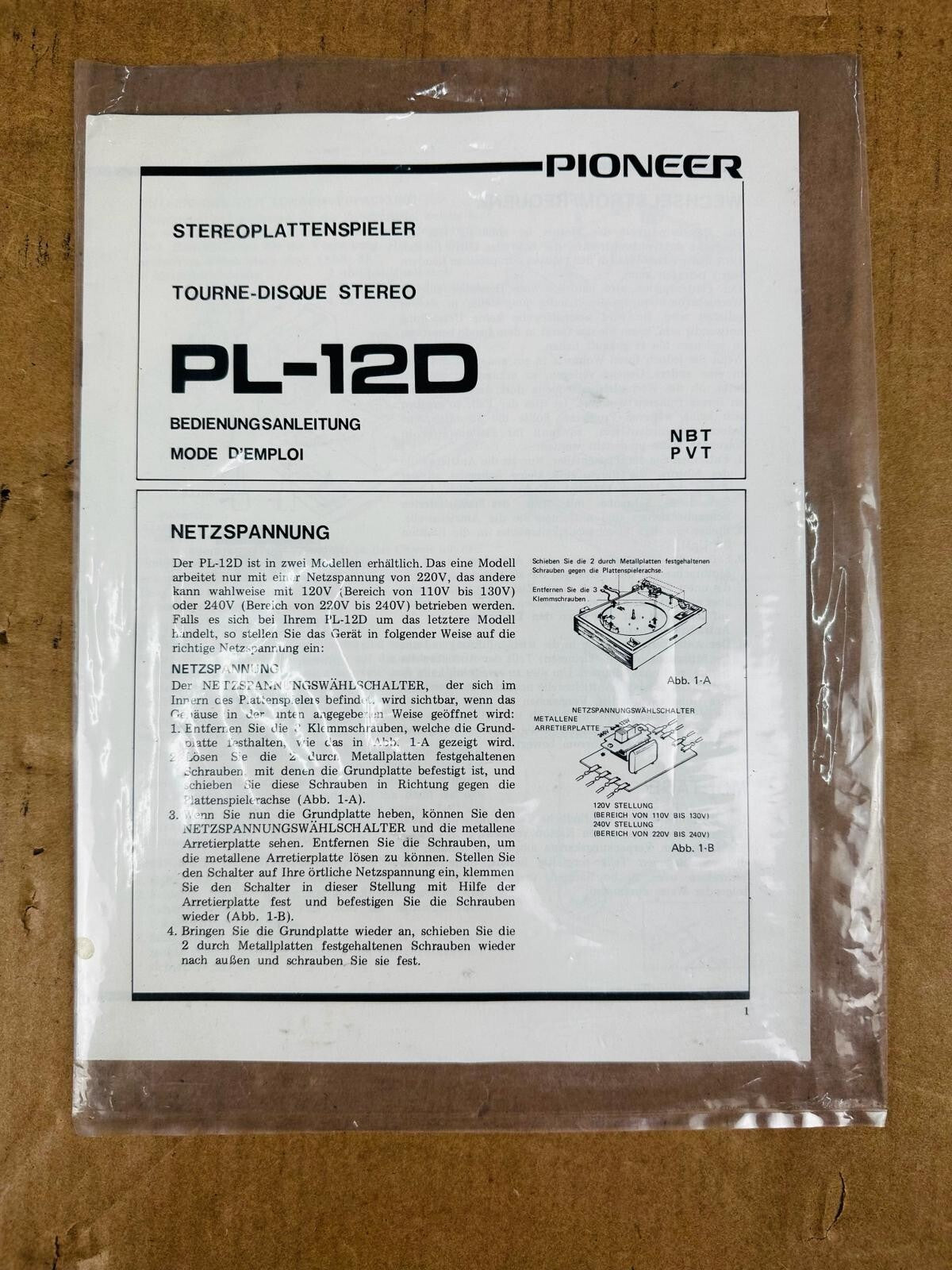 Pioneer PL-12D turntable Manual