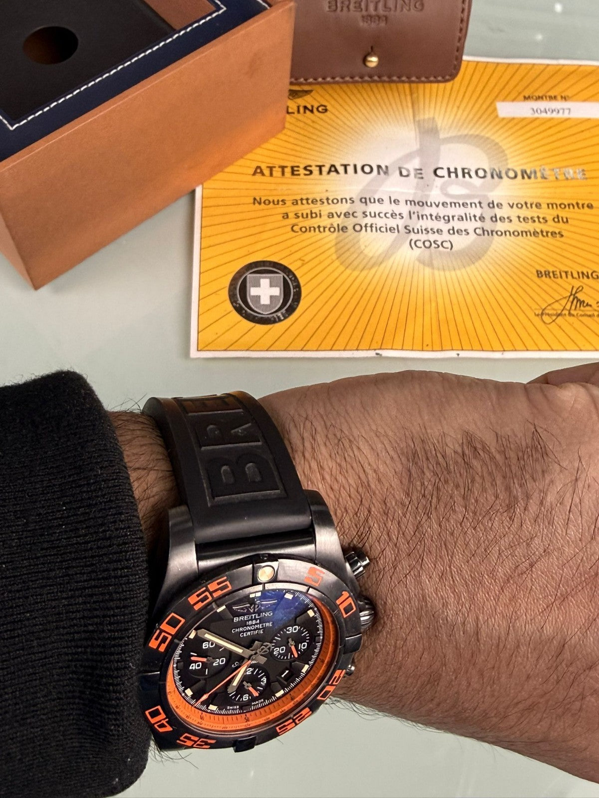 BREITLING MB0111 CHRONOMAT 44 RAVEN WATCH WITH BOX AND PAPERS