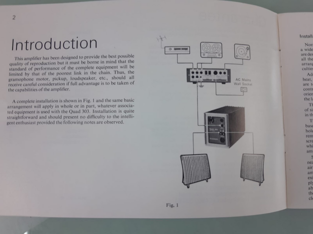 QUAD 303 POWER AMPLIFIER INSTRUCTION BOOK / MANUAL