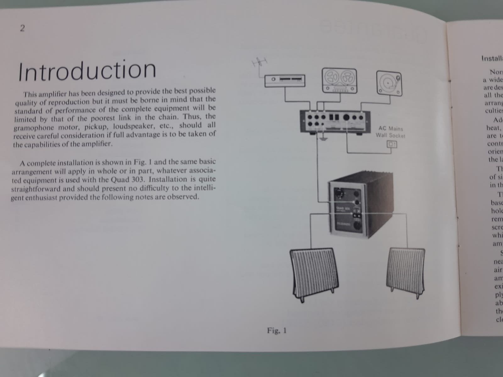 QUAD 303 POWER AMPLIFIER INSTRUCTION BOOK / MANUAL