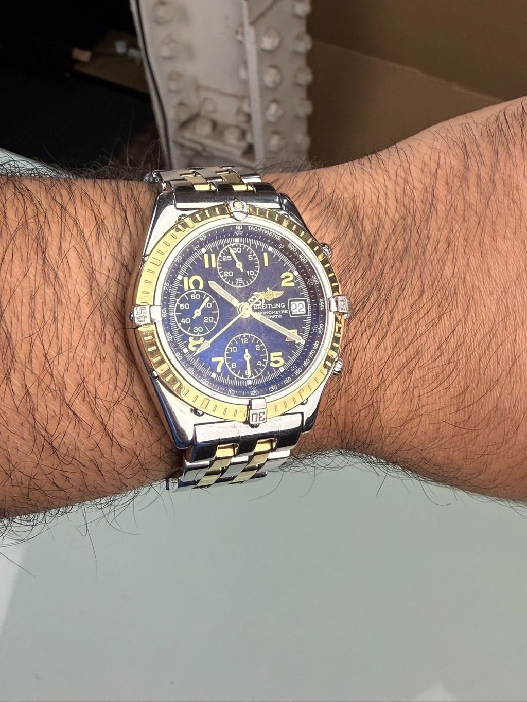 BREITLING 1884 CHRONOMAT D13352 GOLD AND STEEL AUTOMATIC WATCH