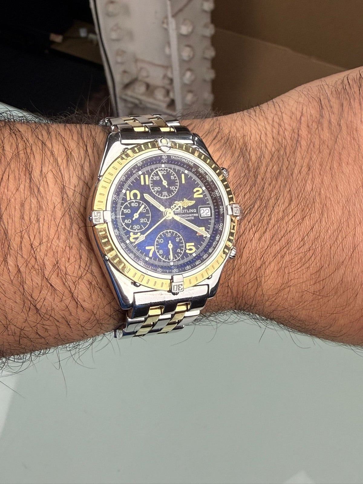 BREITLING 1884 CHRONOMAT D13352 GOLD AND STEEL AUTOMATIC WATCH