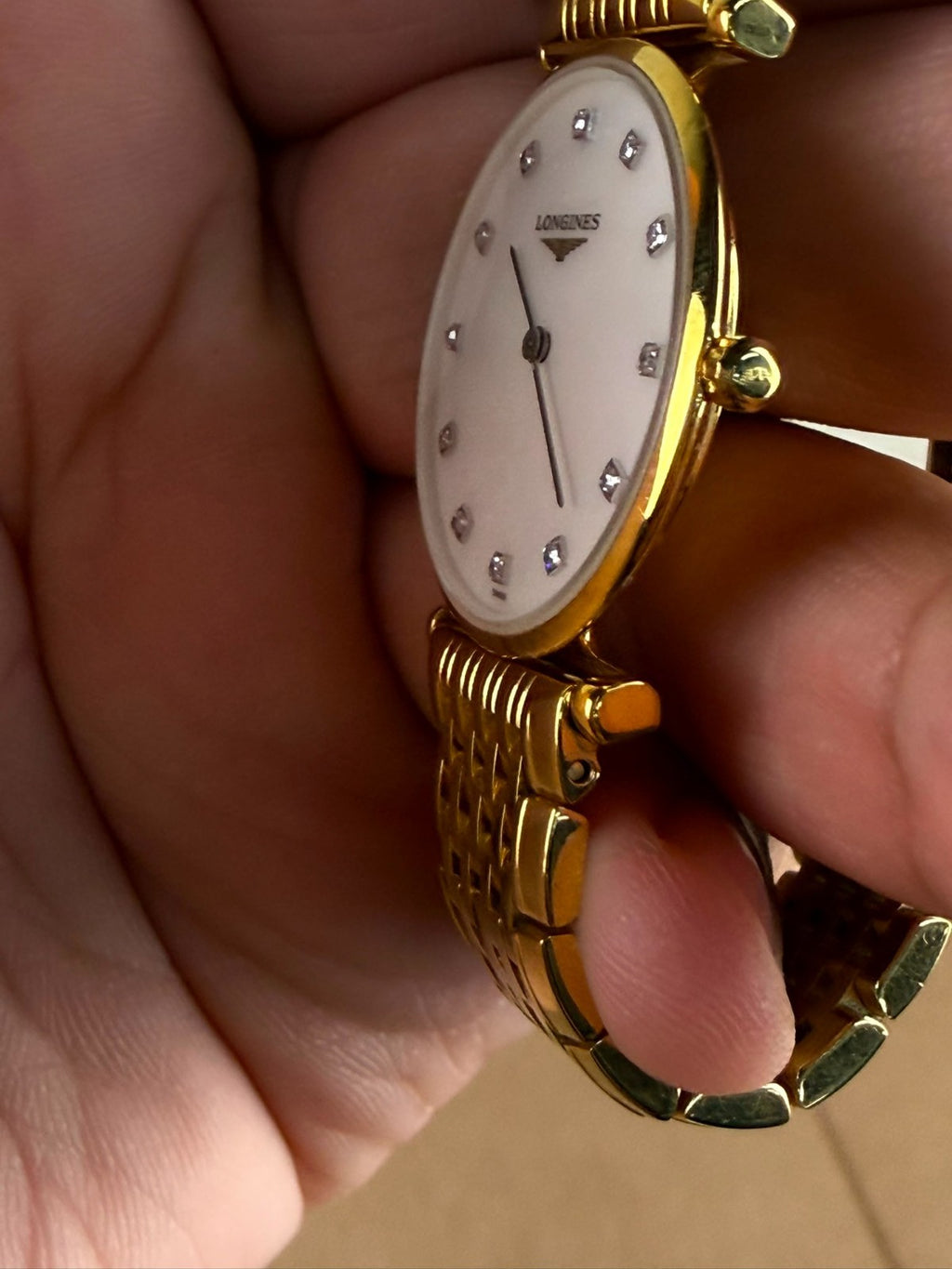 LONGINES LA GRANDE CLASSIQUE GOLD PLATED QUARTZ DIAMOND MOTHER OF PEARL WATCH