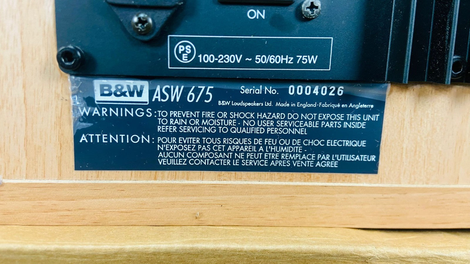 BOWERS & WILKINS B&W ASW 675 SUBWOOFER