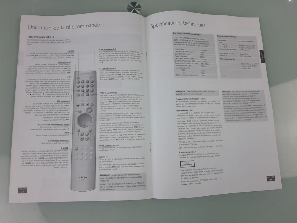 ARCAM CD72 CD92 CD PLAYER MANUAL / HANDBOOK