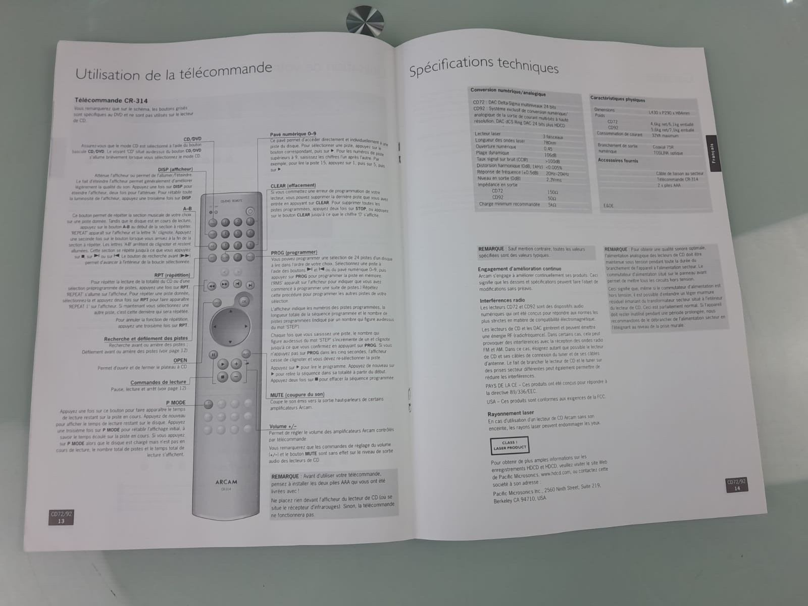 ARCAM CD72 CD92 CD PLAYER MANUAL / HANDBOOK