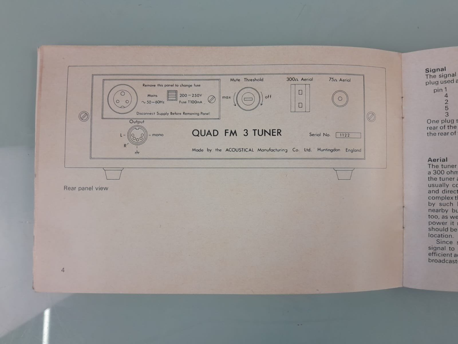 QUAD FM 3 STEREO TUNER INSTRUCTION BOOK / MANUAL