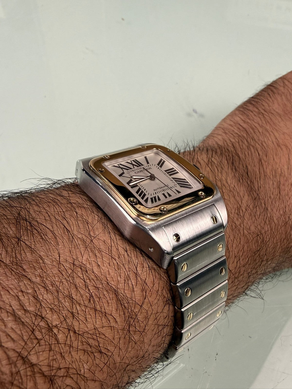CARTIER SANTOS 100 2656 AUTOMATIC STEEL & GOLD WATCH
