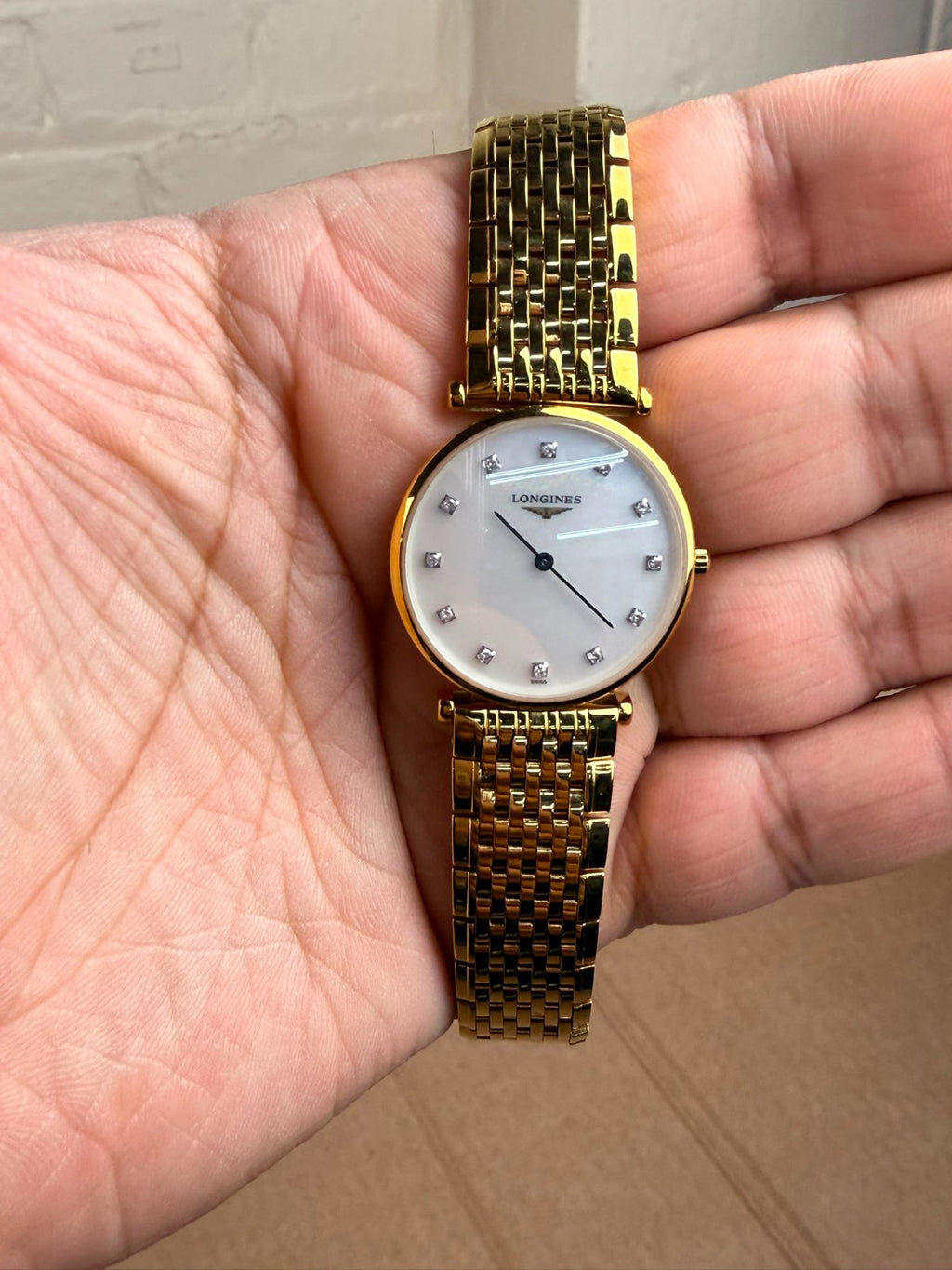LONGINES LA GRANDE CLASSIQUE GOLD PLATED QUARTZ DIAMOND MOTHER OF PEARL WATCH