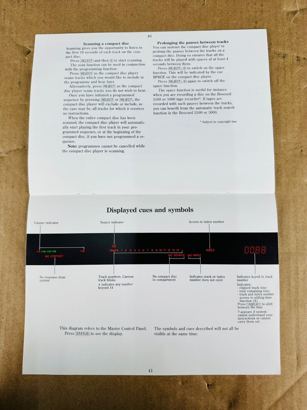 Bang & Olufsen B&O 5500 Master Control Panel Manual #002