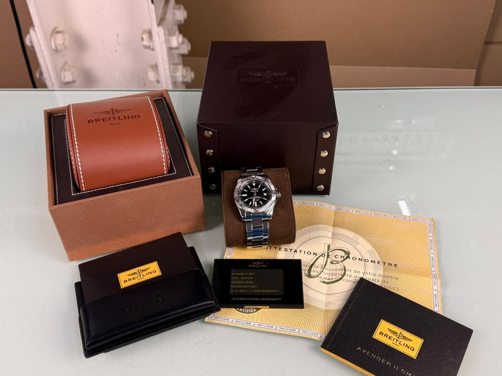 BREITLING 1884 AVENGER II GMT A32390 WATCH WITH BOX AND PAPERS
