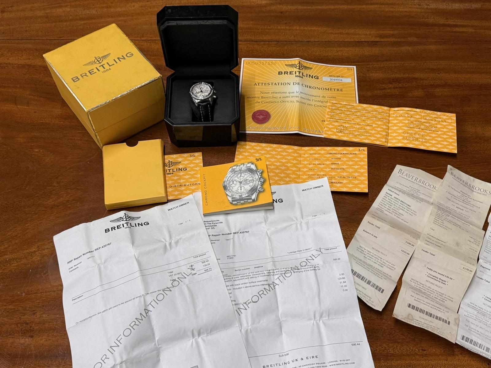 SERVICED! BREITLING 1884 CHRONO COCKPIT A13357 WATCH WITH BOX AND PAPERS