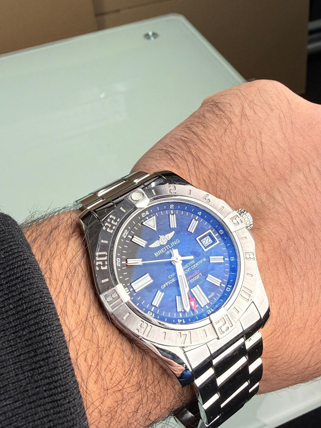 BREITLING 1884 AVENGER II GMT A32390 WATCH WITH BOX AND PAPERS
