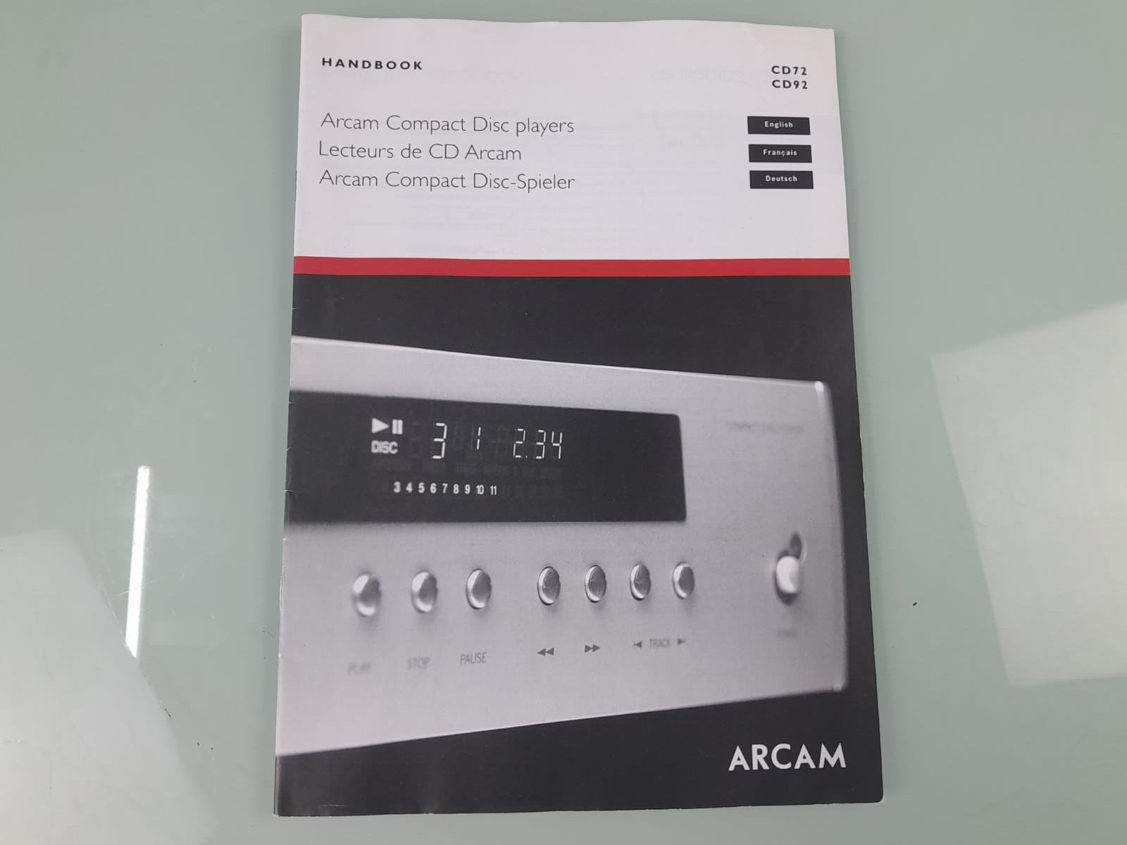 ARCAM CD72 CD92 CD PLAYER MANUAL / HANDBOOK
