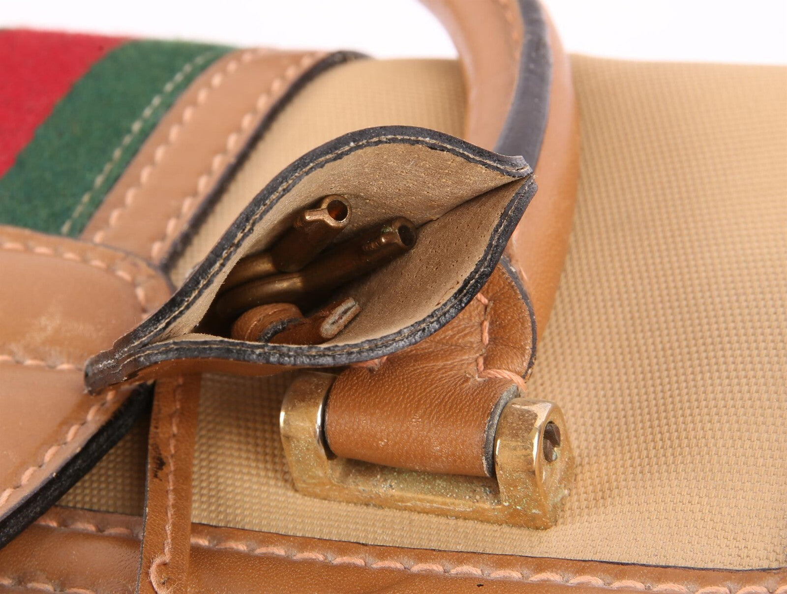 GUCCI large vintage Sherry Line rigid vanity travel case tan leather bag storage