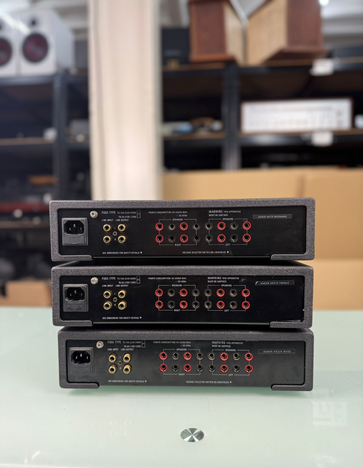 LINN LK100 POWER AMPLIFIERS x3 KABER ACTIV CARDS MID BASS TREBLE