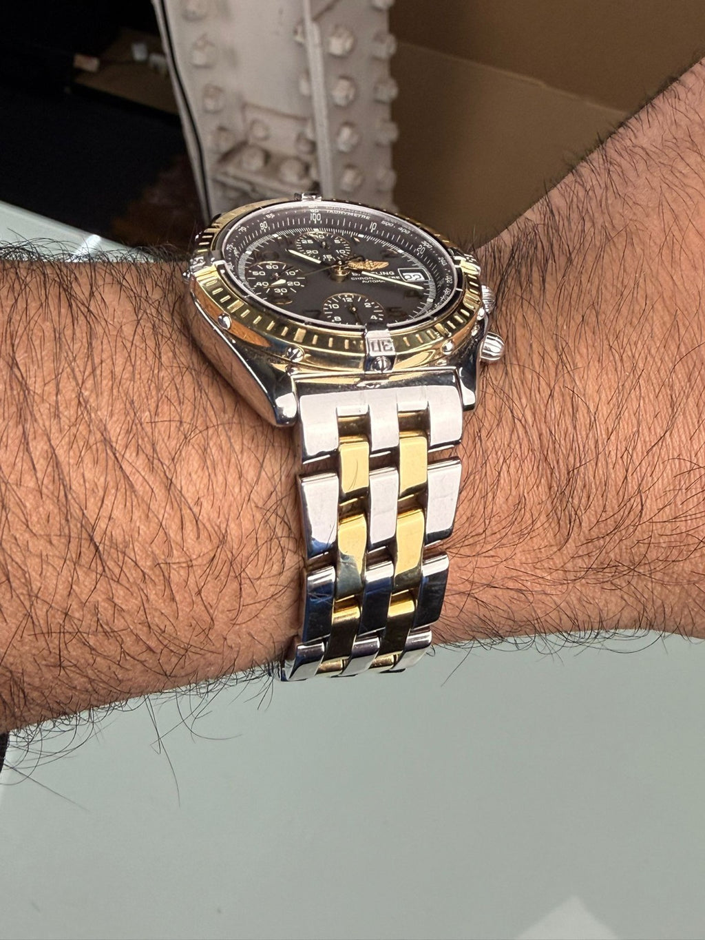 BREITLING 1884 CHRONOMAT D13352 GOLD AND STEEL AUTOMATIC WATCH