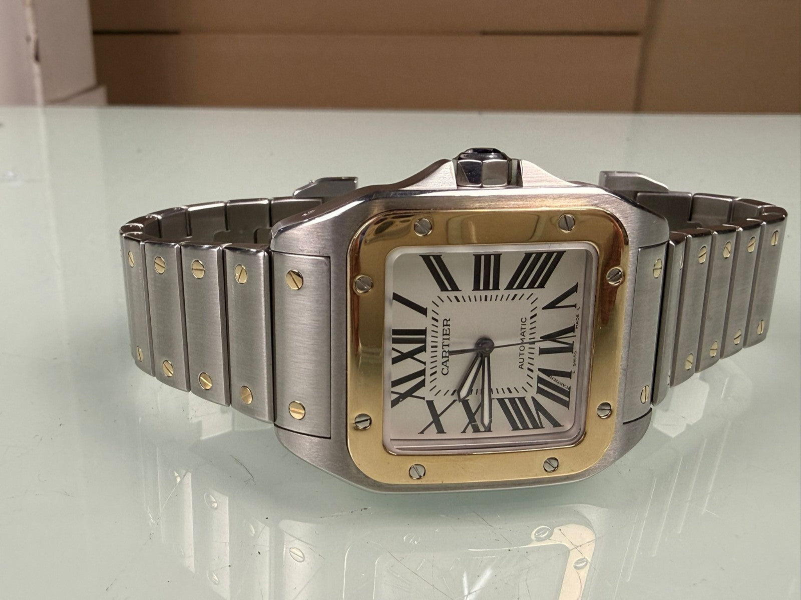 CARTIER SANTOS 100 2656 AUTOMATIC STEEL & GOLD WATCH