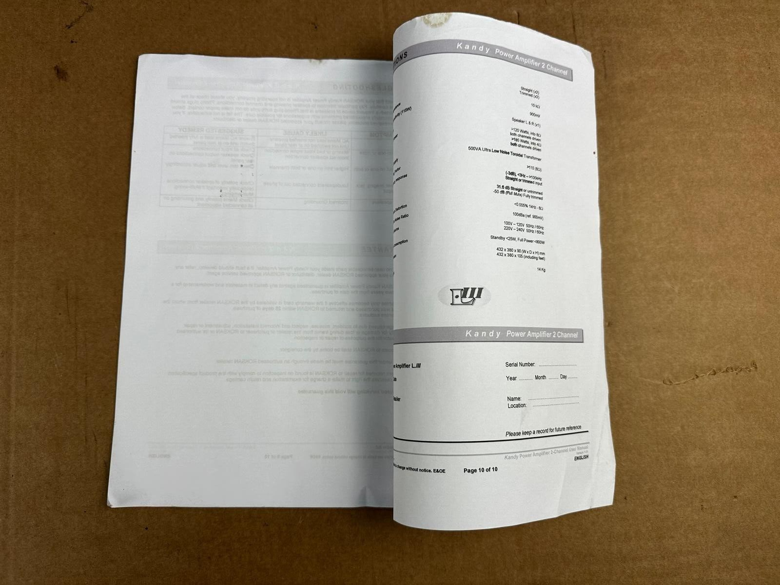 Roksan Kandy Stereo Power Amplifier User Manual