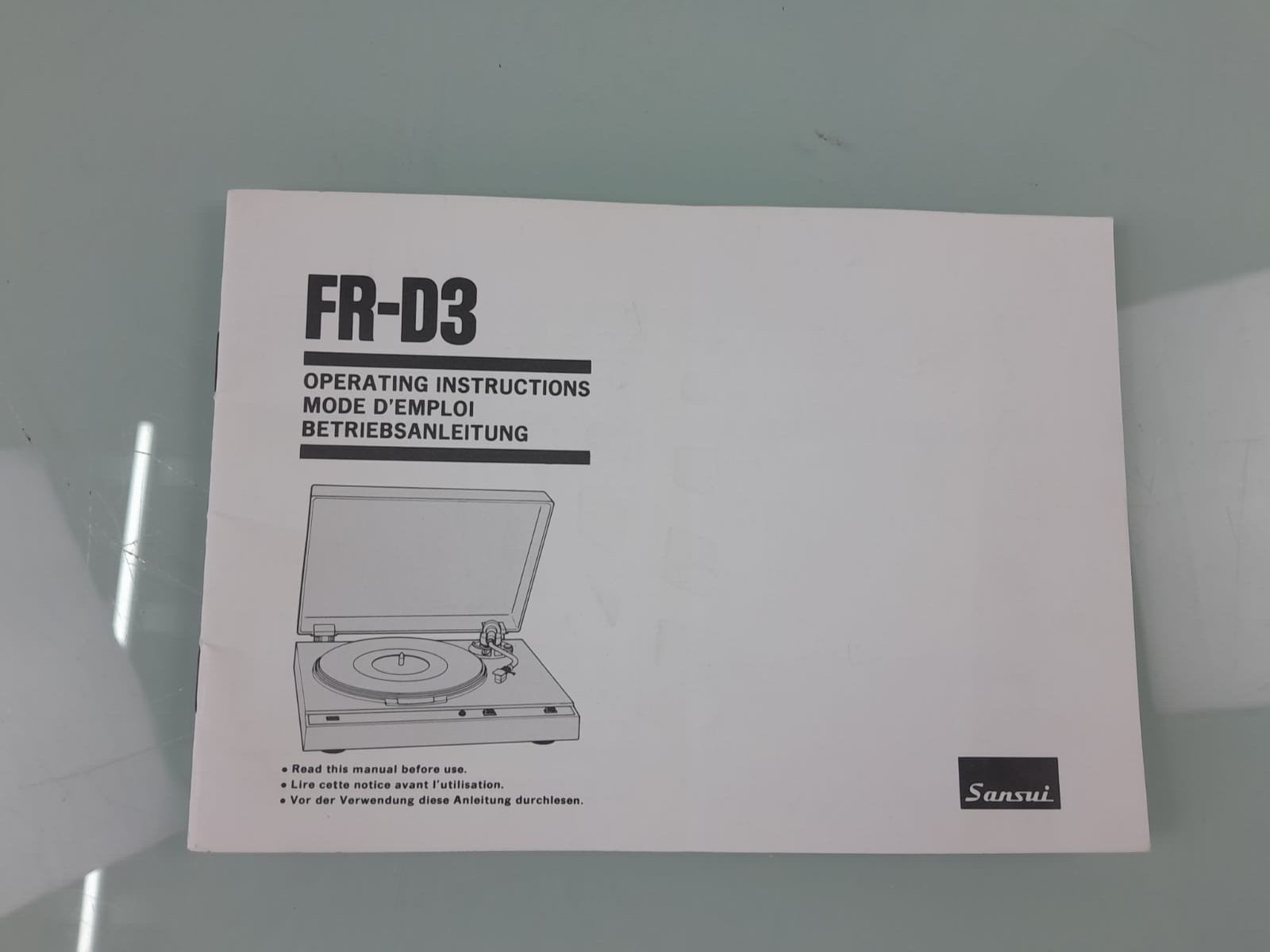 SANSUI FR D3 TURNTABLE OPERATING INSTRUCTIONS / MANUAL