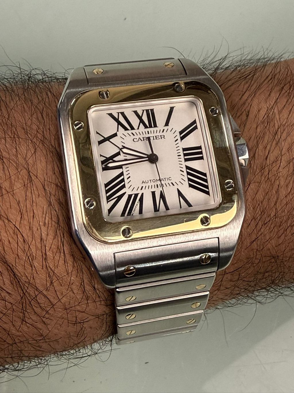 CARTIER SANTOS 100 2656 AUTOMATIC STEEL & GOLD WATCH