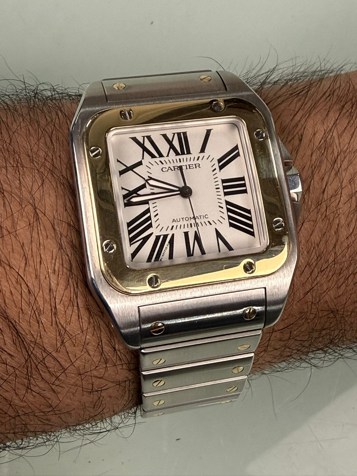 CARTIER SANTOS 100 2656 AUTOMATIC STEEL & GOLD WATCH